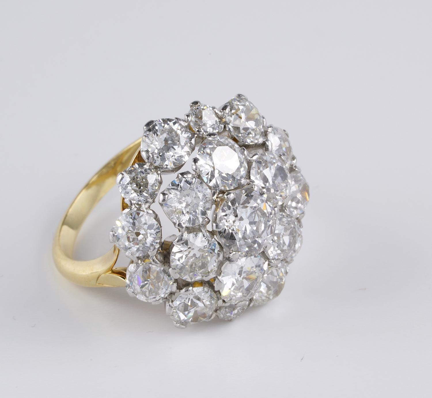 Old European Cut Spectacular 9.05 Carat Diamond Rare Cluster Ring For Sale