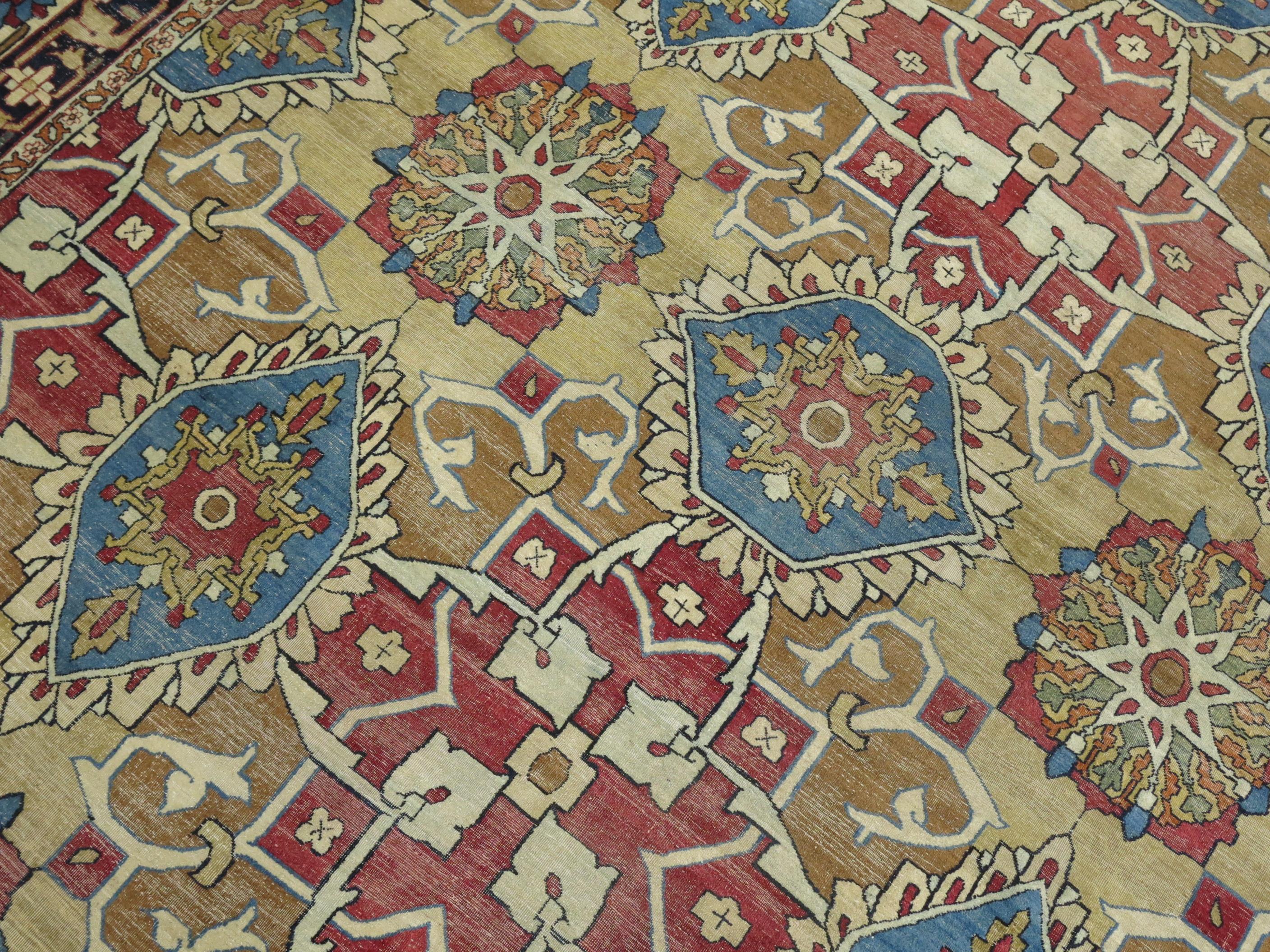 Phenomenal early 20th century Antique Persian Kerman rug.

An Avant Garde field design of reciprocating shield medallions, this exceptional finely woven 19th century Persian laver Kirman carpet pairs venerable creativity with the exquisite