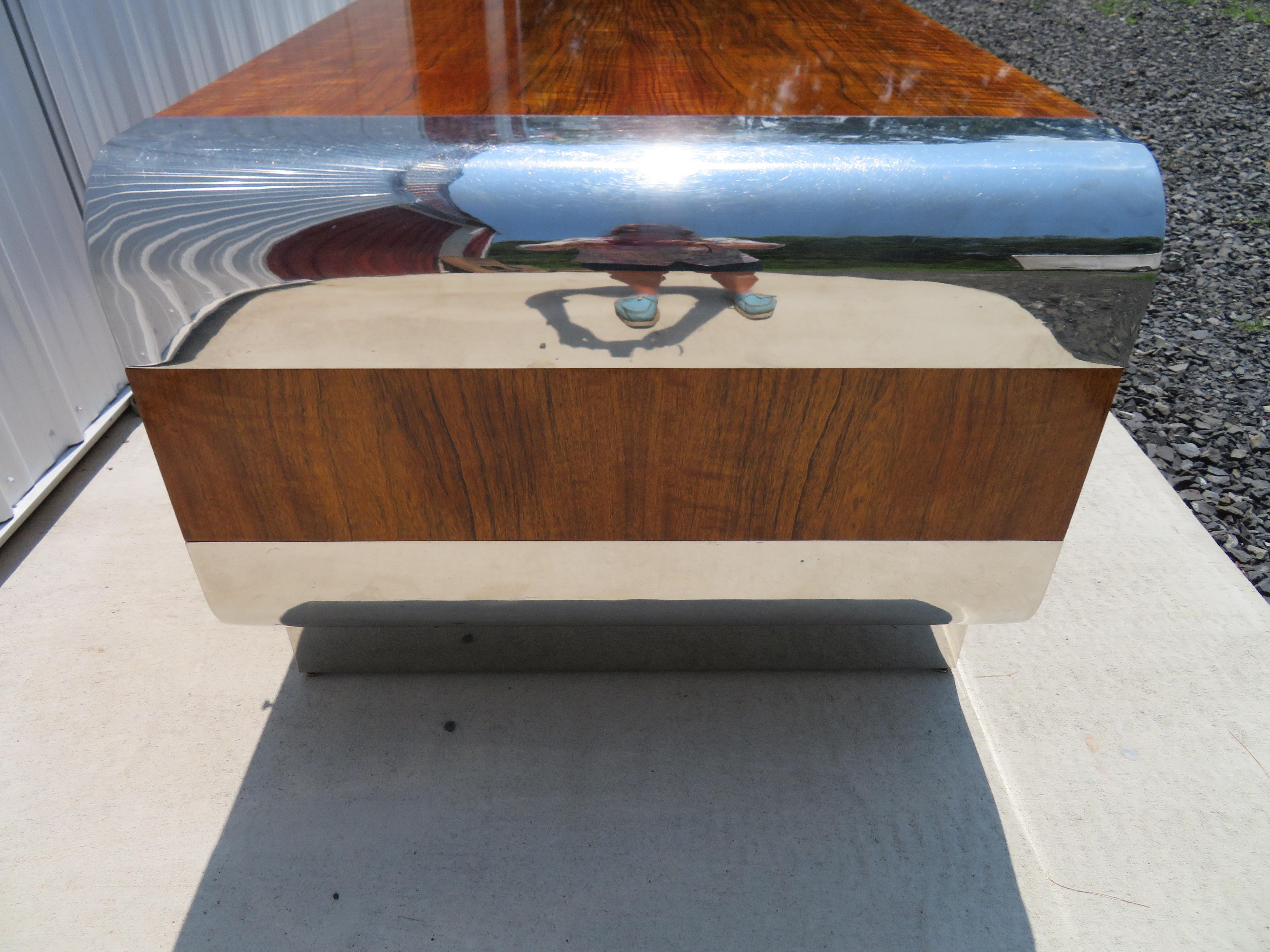 Spectacular Leon Rosen Pace Collection Executive Desk Walnut Chrome Mid-Century In Good Condition In Pemberton, NJ