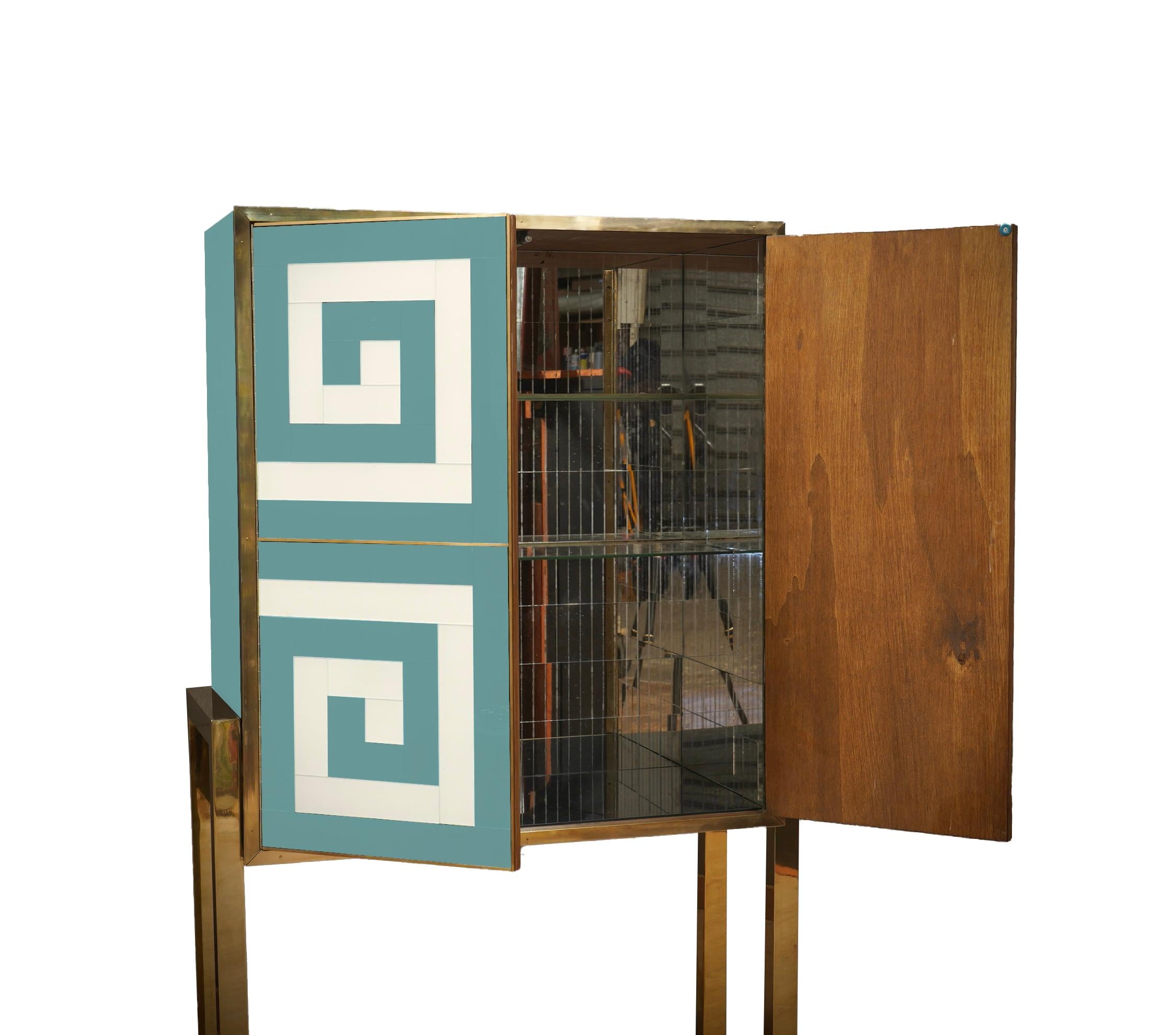 Mid-Century Modern Spectacular Light Blue & White Bar Cabinet Made in Italy Available For Sale