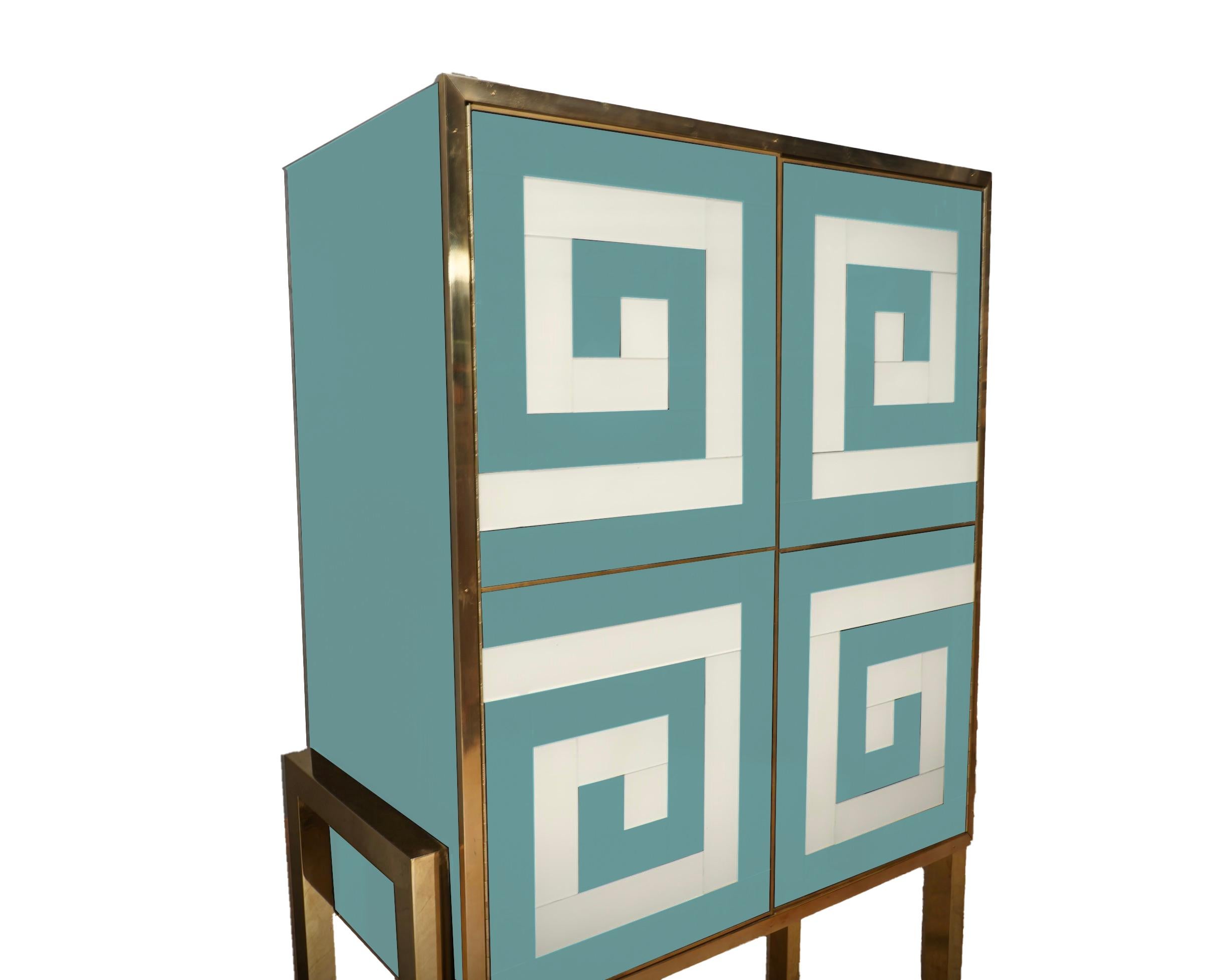 Italian Spectacular Light Blue & White Bar Cabinet Made in Italy Available For Sale
