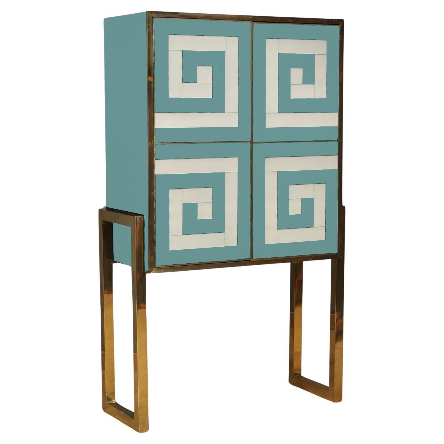 Spectacular Light Blue & White Bar Cabinet Made in Italy Available