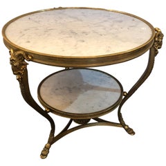 Spectacular Louis XV Style Two-Tier Marble-Top Gueridon Table with Rams Heads