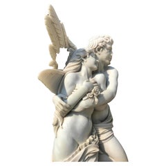 Spectacular Marble Sculpture "Angel Cupid and Psyche" early 20th century