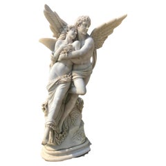Spectacular Marble Sculpture "Angel Cupid and Psyche" early 20th century