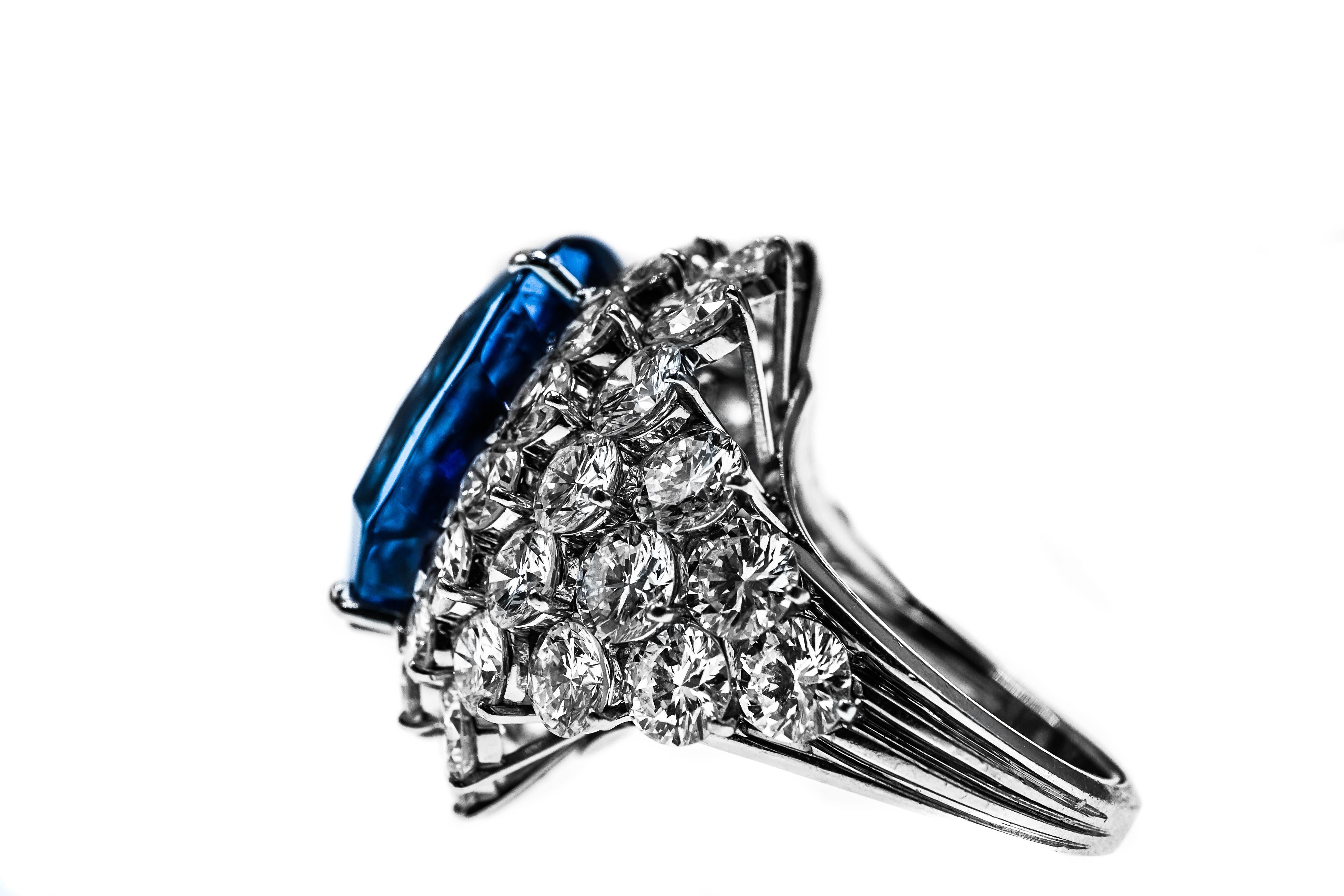 46.31 Carat AGL Ceylon Sapphire  Diamond Ring In Excellent Condition In New York, NY