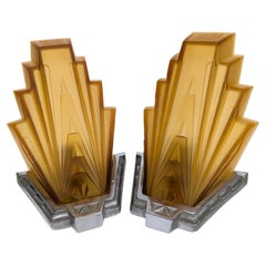 Spectacular Matching Pair Of Art Deco Wall Lights Sconces, c1930