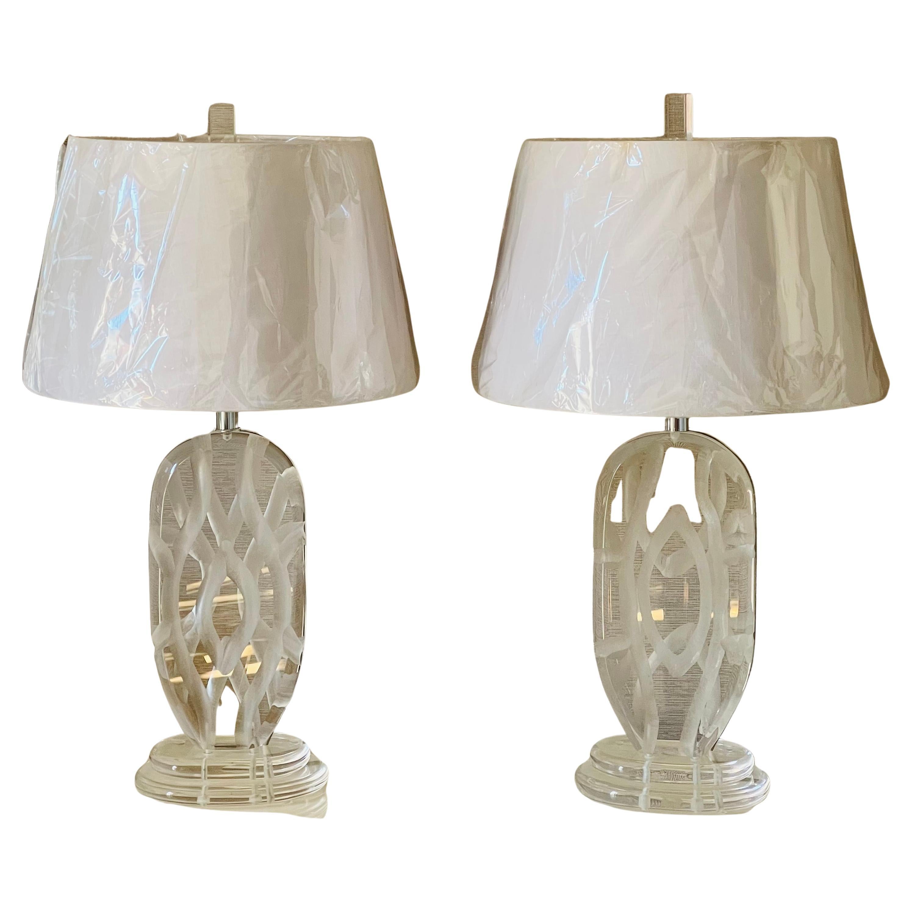 Spectaculaire paire de lampes en lucite MCM signée Van Teal en vente
