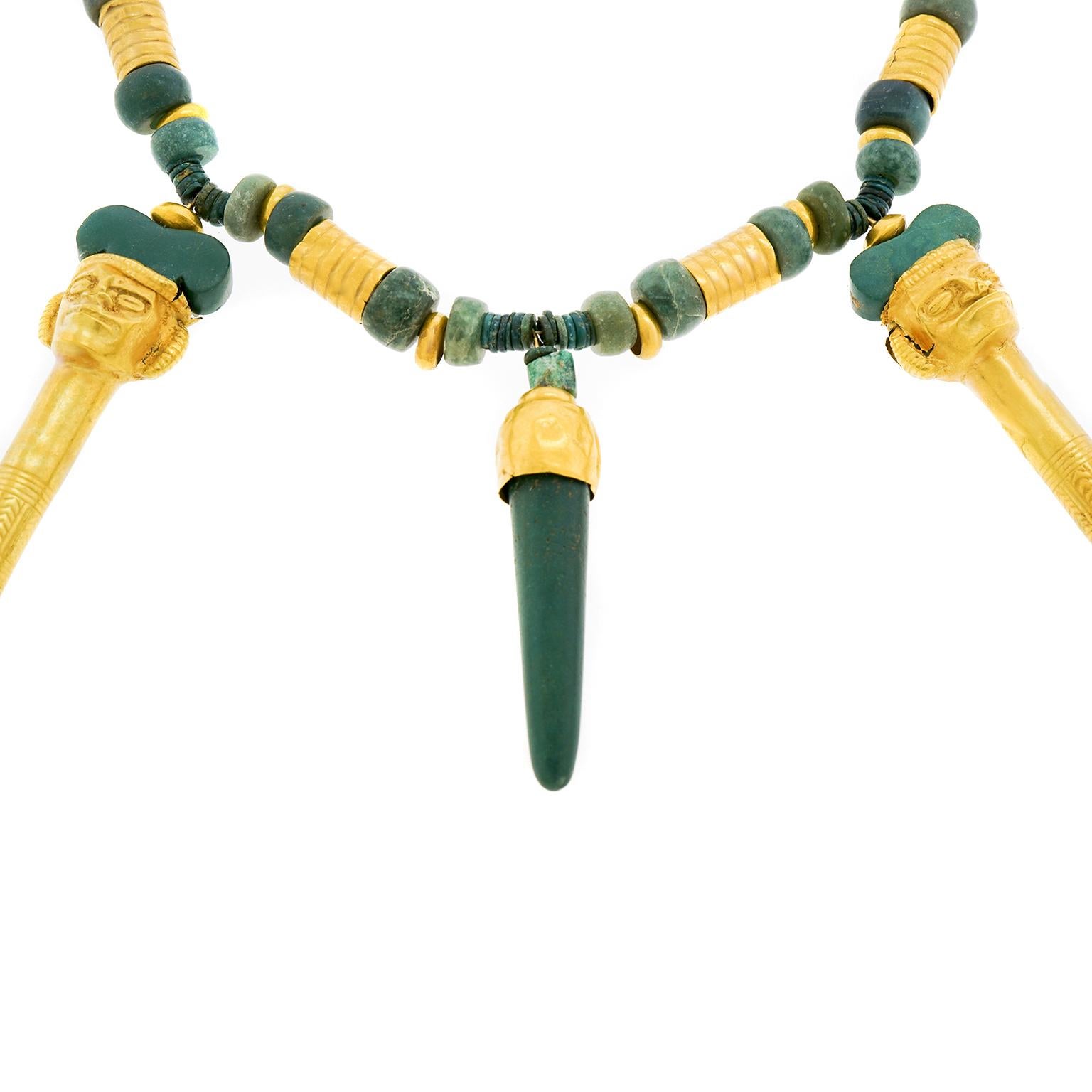 Women's or Men's Spectacular Mesoamerican Gold and Jade Necklace