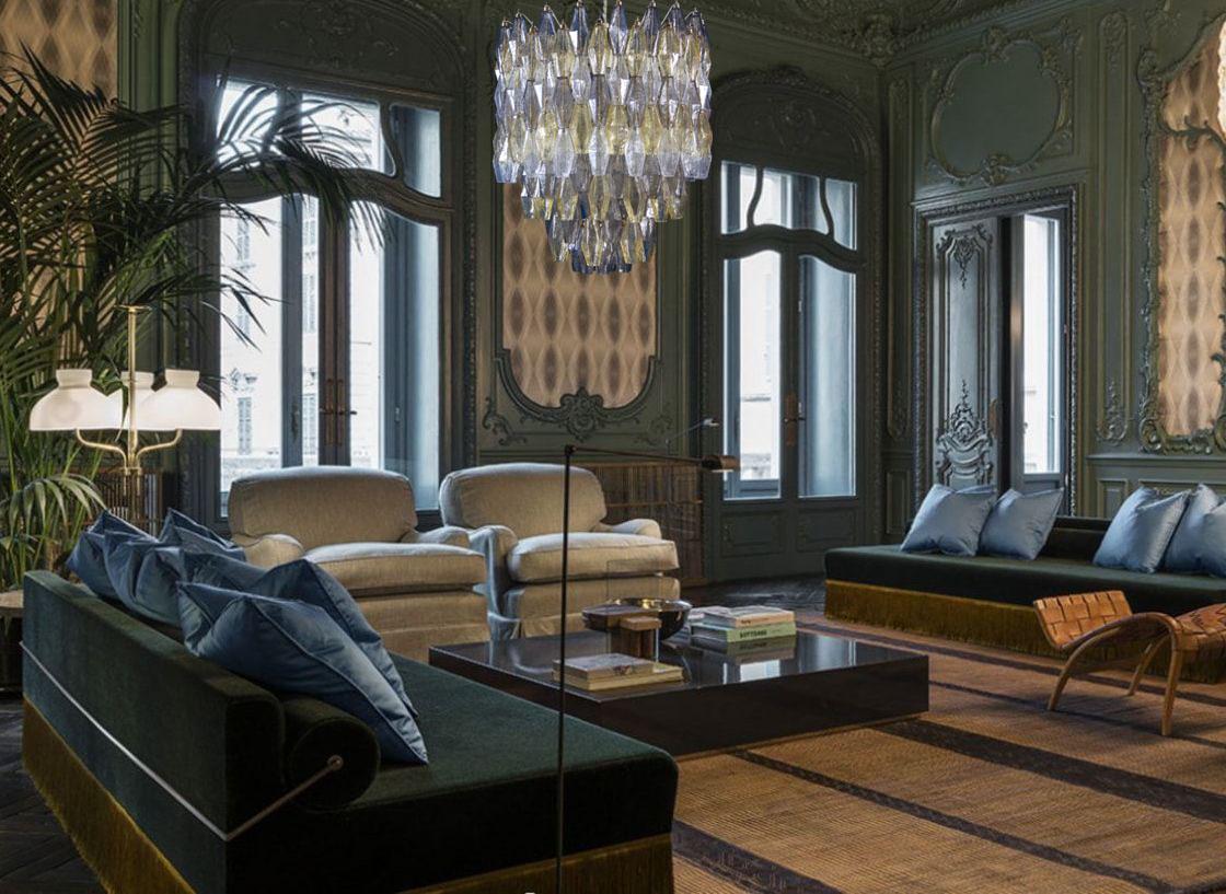 Italian Spectacular Mid-Century Grey and Amber Poliedri Chandelier, 1960 For Sale
