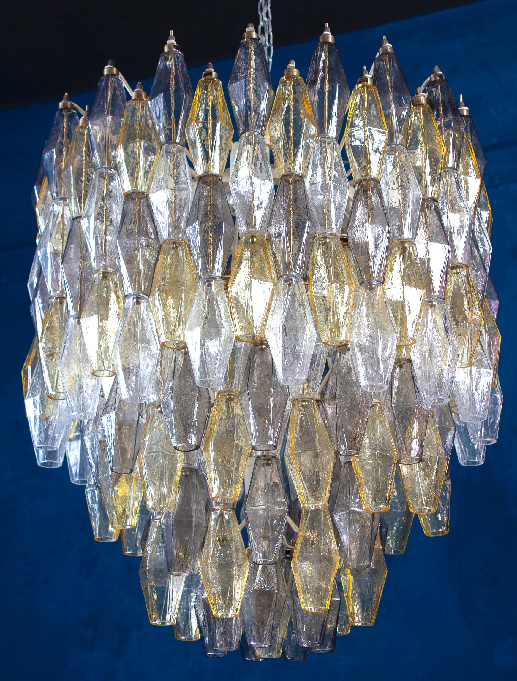 Blown Glass Spectacular Mid-Century Grey and Amber Poliedri Chandelier, 1960 For Sale