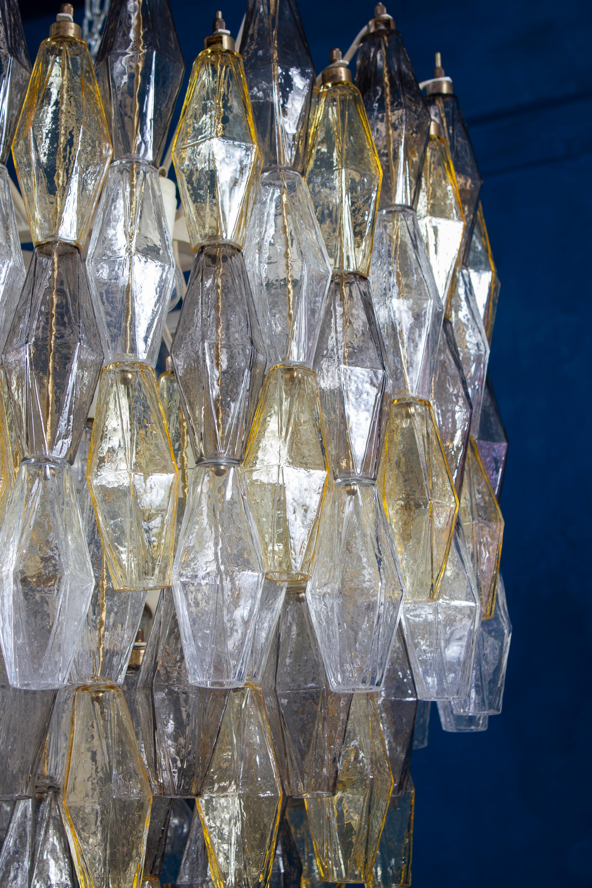Spectacular Mid-Century Grey and Amber Poliedri Chandelier, 1960 For Sale 2