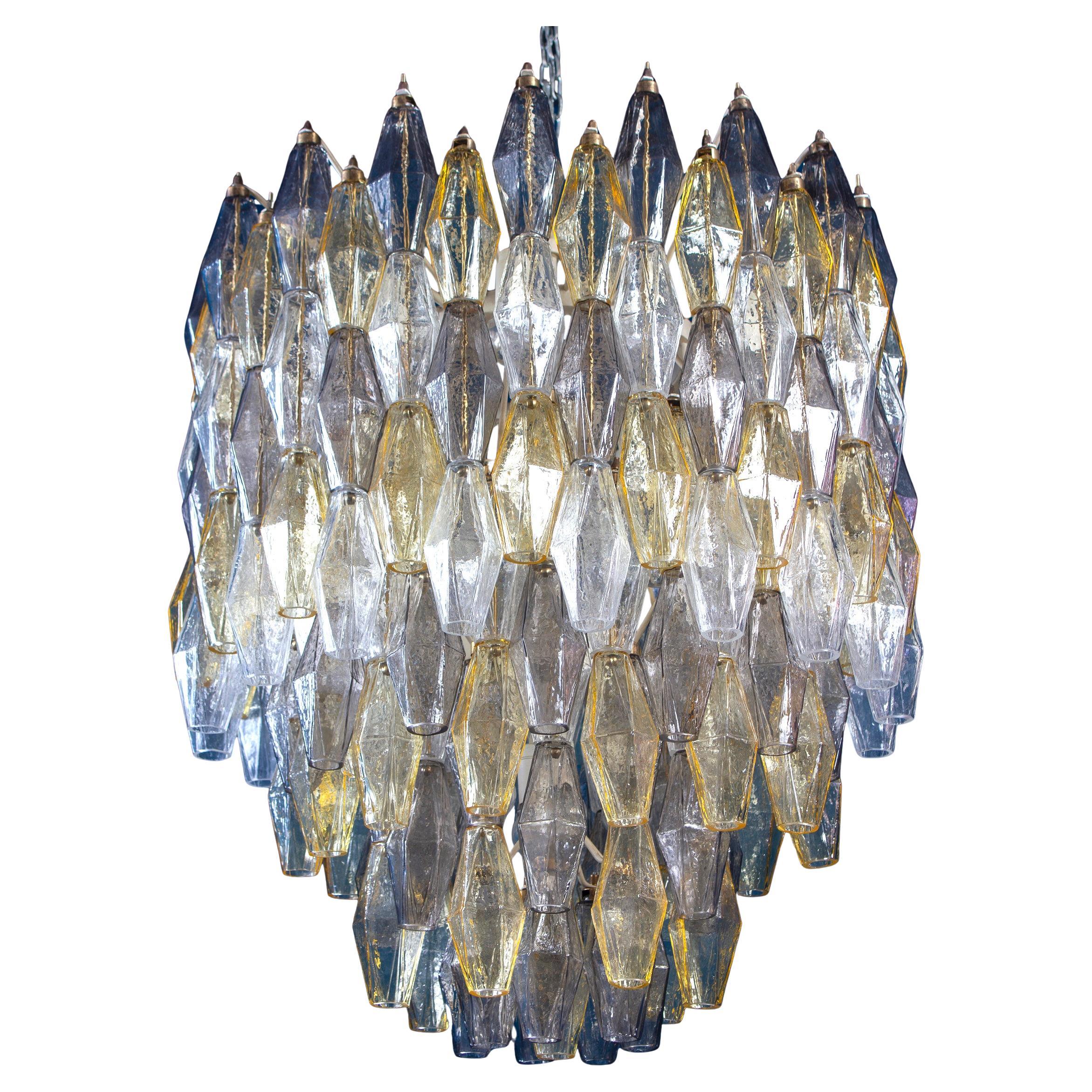 Spectacular Mid-Century Grey and Amber Poliedri Chandelier, 1960