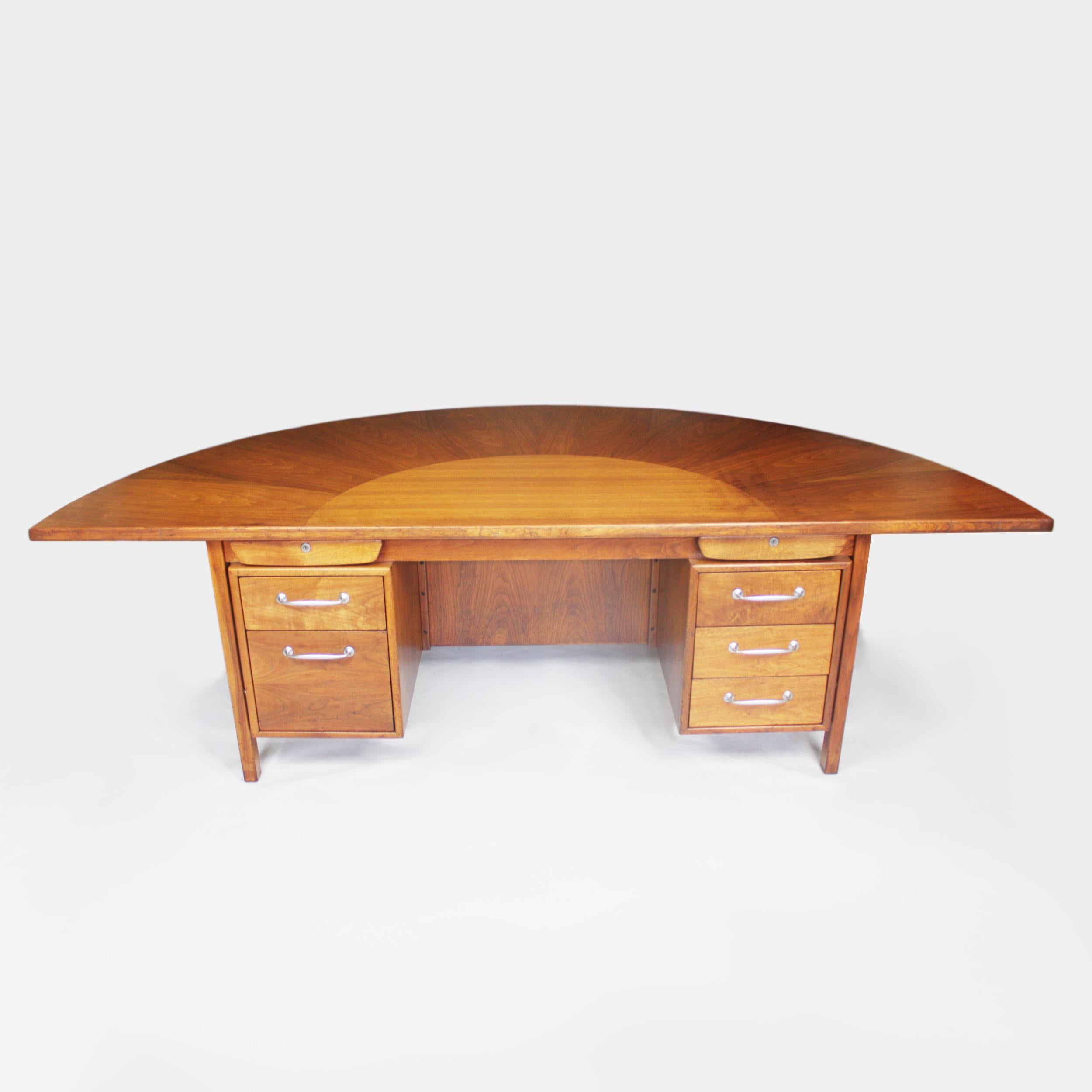 American Spectacular Mid-Century Modern Walnut Demilune Executive Desk by Jens Risom For Sale