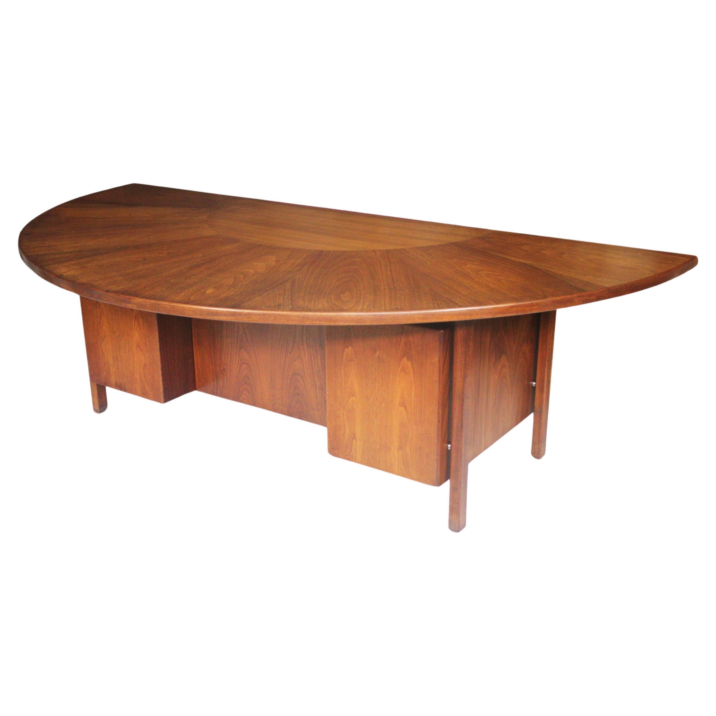 Spectacular Mid-Century Modern Walnut Demilune Executive Desk by Jens Risom For Sale