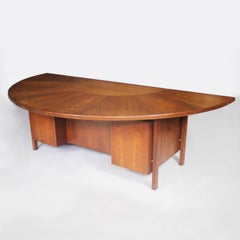 Spectacular Mid-Century Modern Walnut Executive Desk with Sunburst Demilune Top