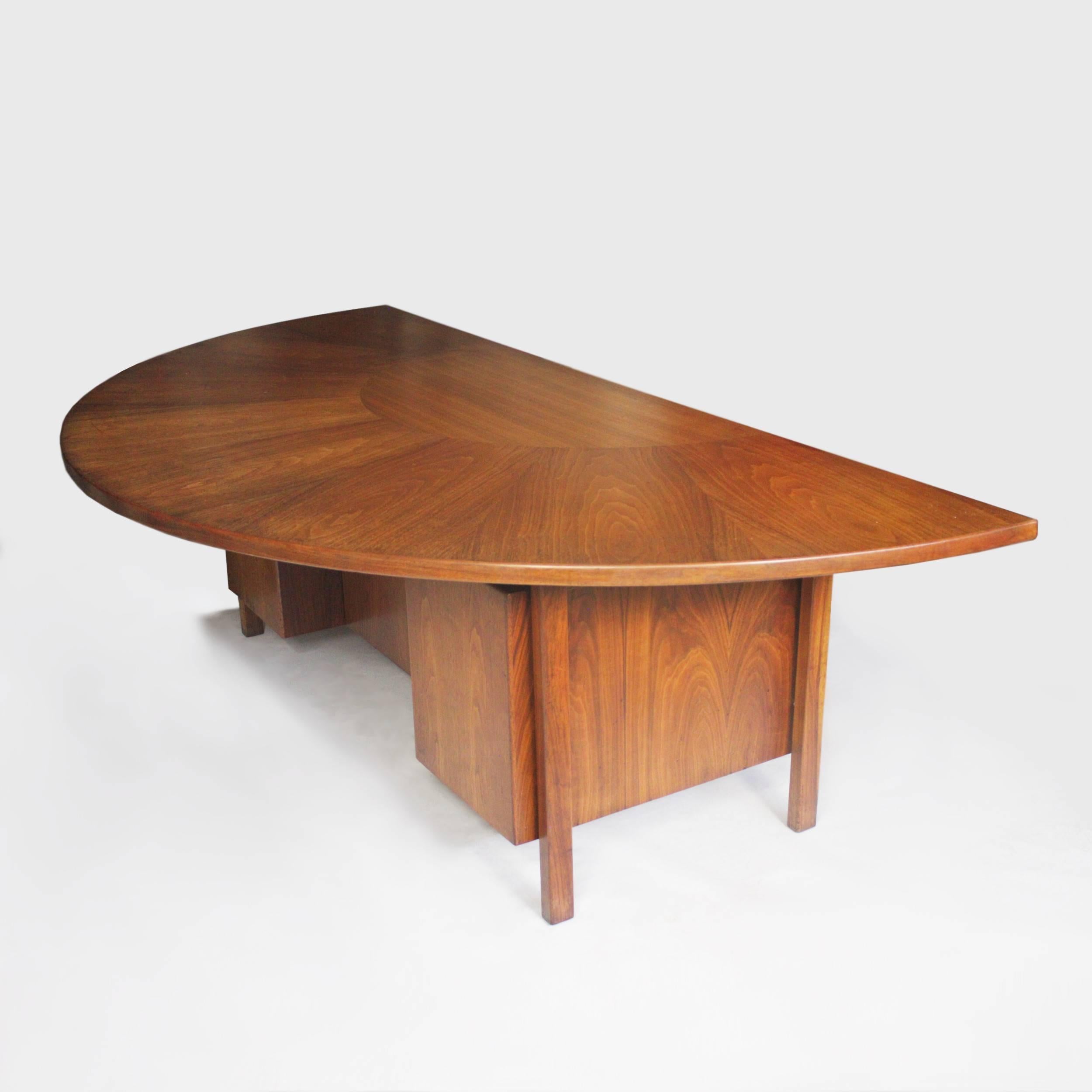 American Spectacular Mid-Century Modern Walnut Executive Desk with Sunburst Demilune Top