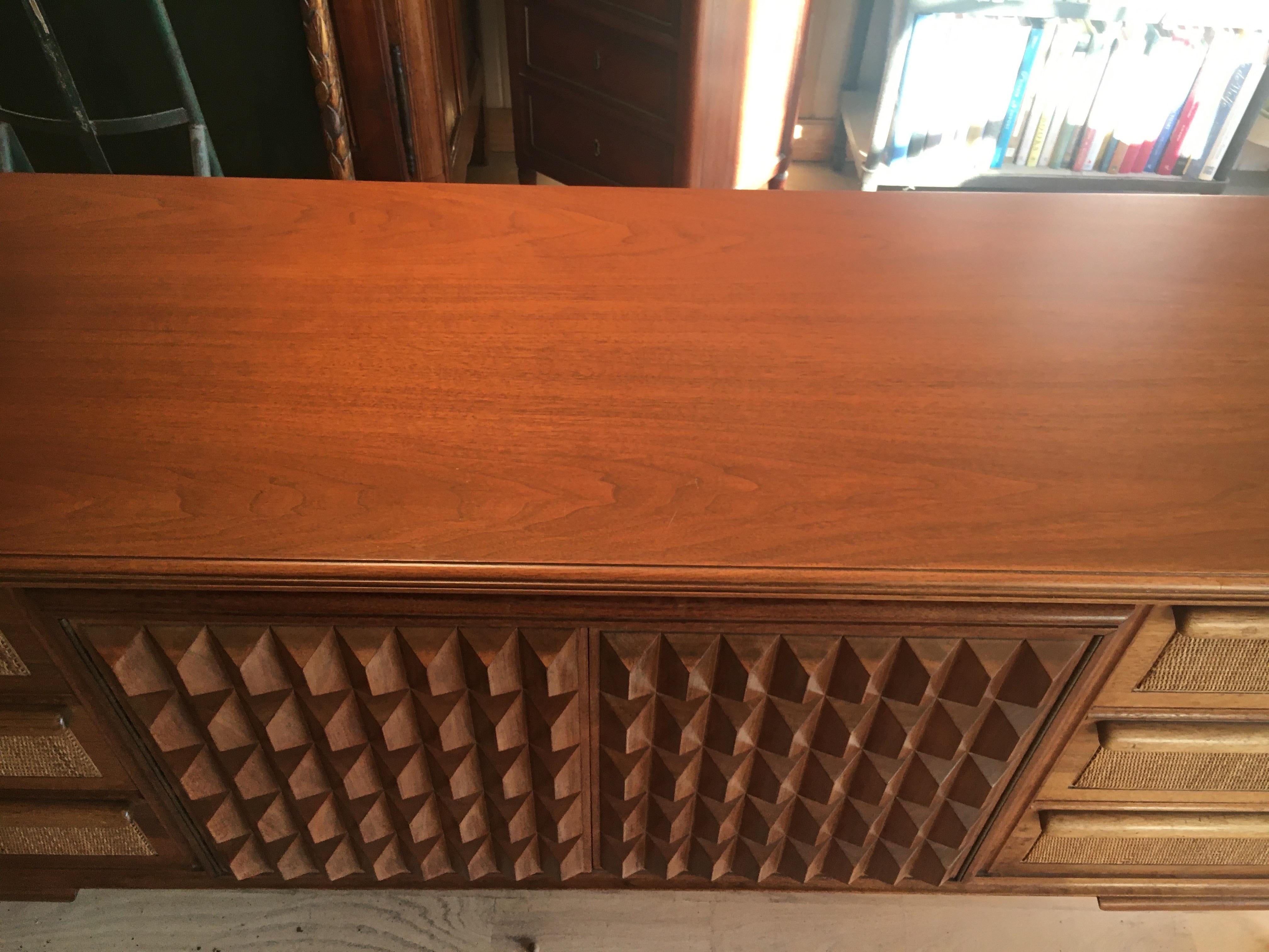Spectacular Midcentury Italian Server, Walnut, Cane, Very Textural, Great Color For Sale 2