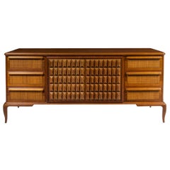 Spectacular Midcentury Italian Server, Walnut, Cane, Very Textural, Great Color