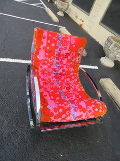 Spectacular Milo Baughman Style Chrome Oval Rocker Jack Lenor Larsen