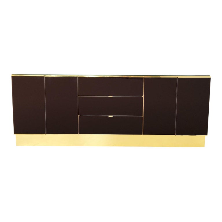 Spectacular Mirrored and Brass Dresser/Credenza by Ello Furniture For Sale