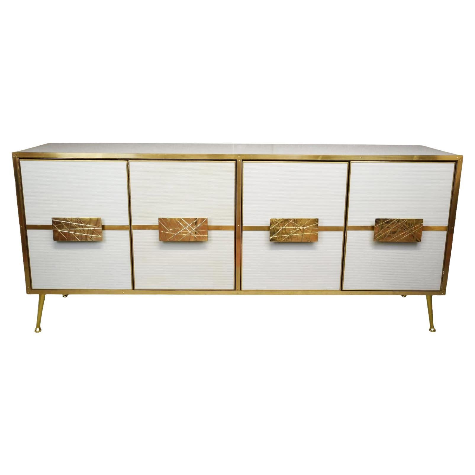 Spectacular Modern Sideboard with White Murano Glass Grissinato Italian Artistry