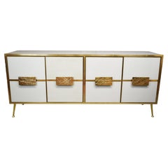 Spectacular Modern Sideboard with White Murano Glass Grissinato Italian Artistry