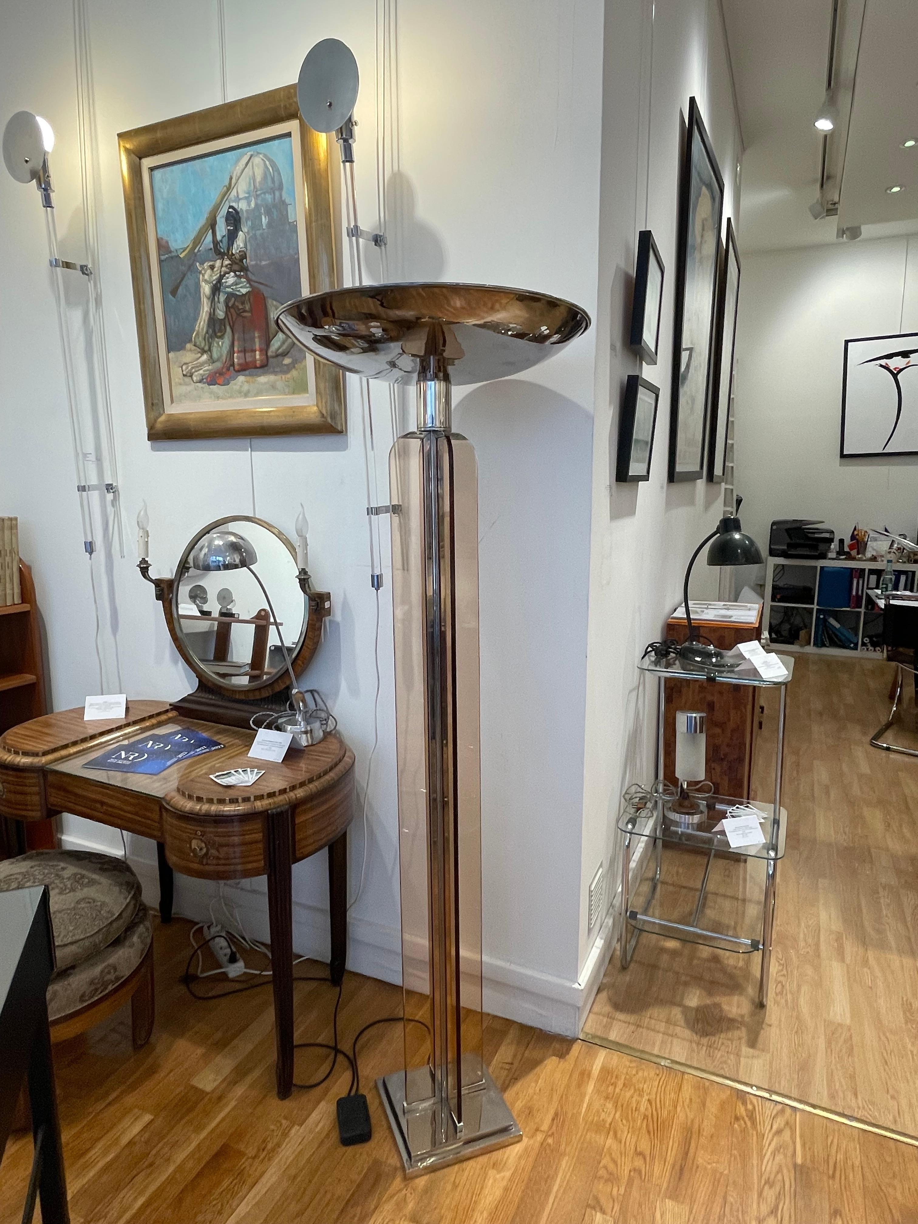 French Spectacular Modernist Floor Lamp in the style of Jacques Adnet, Art Deco, France For Sale