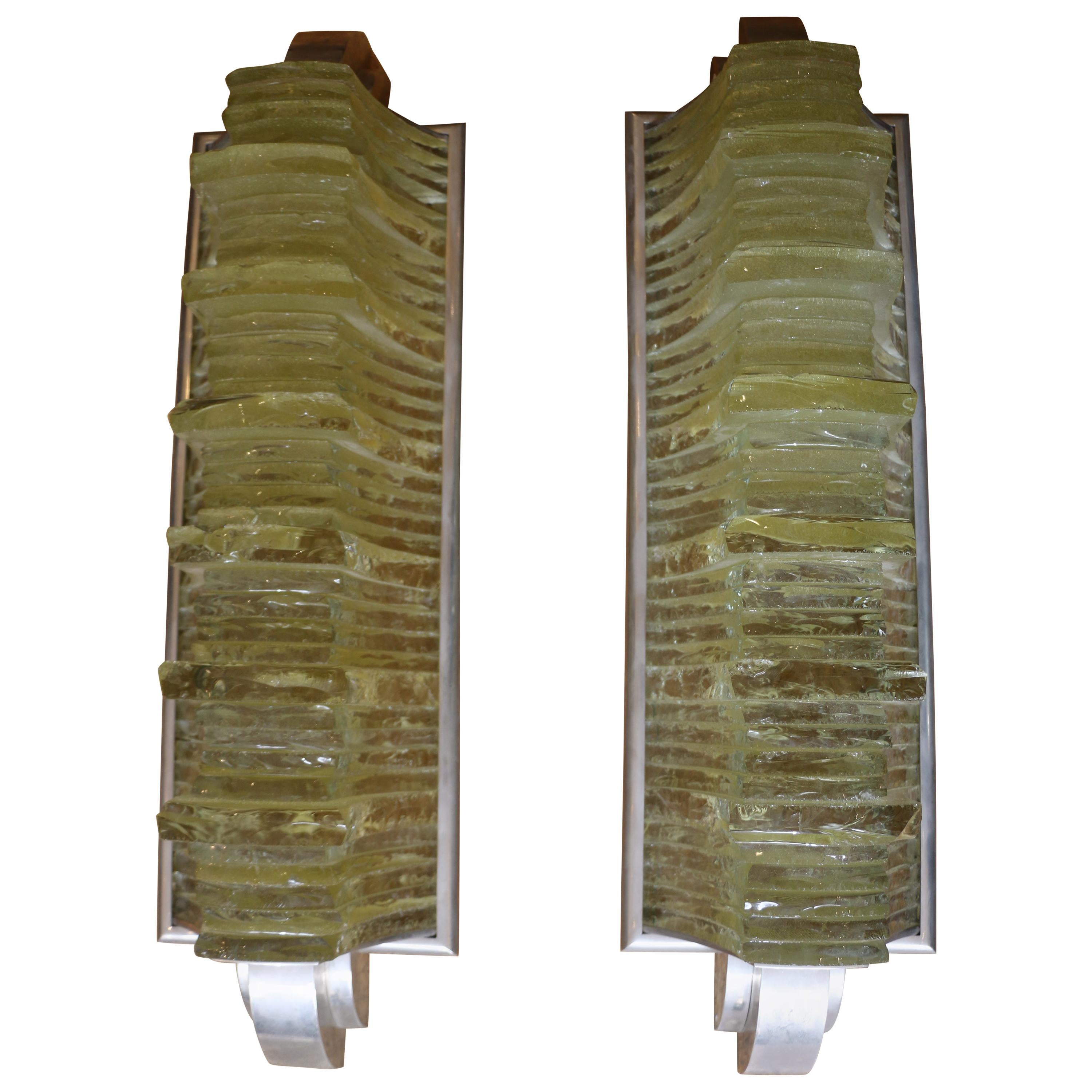 Spectacular Modernist Pair of Sconces by Jean Perzel, France, Art Deco Style