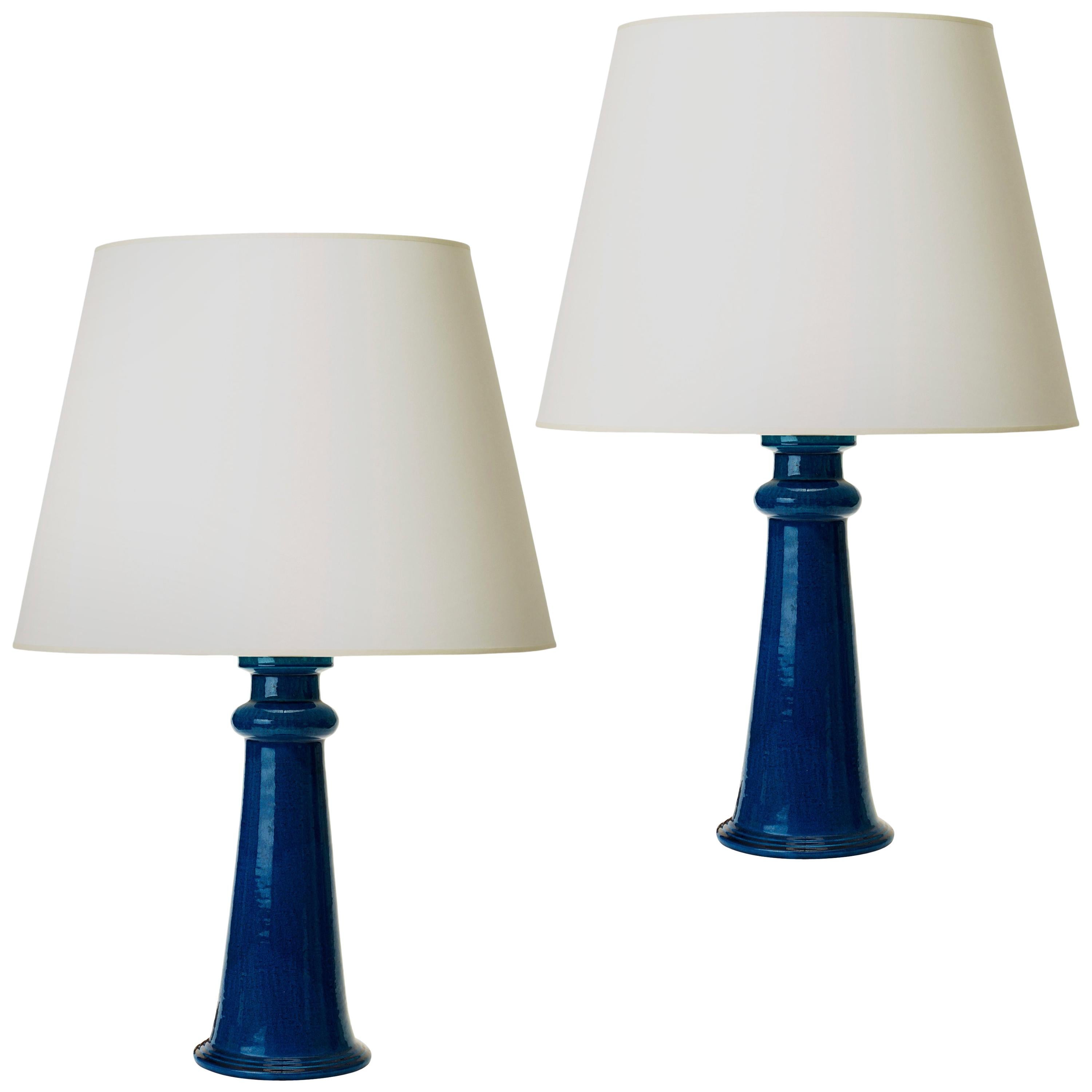 Spectacular Monumental Pair of Table Lamps in a Saturated Azure by Nils Kähler im Angebot
