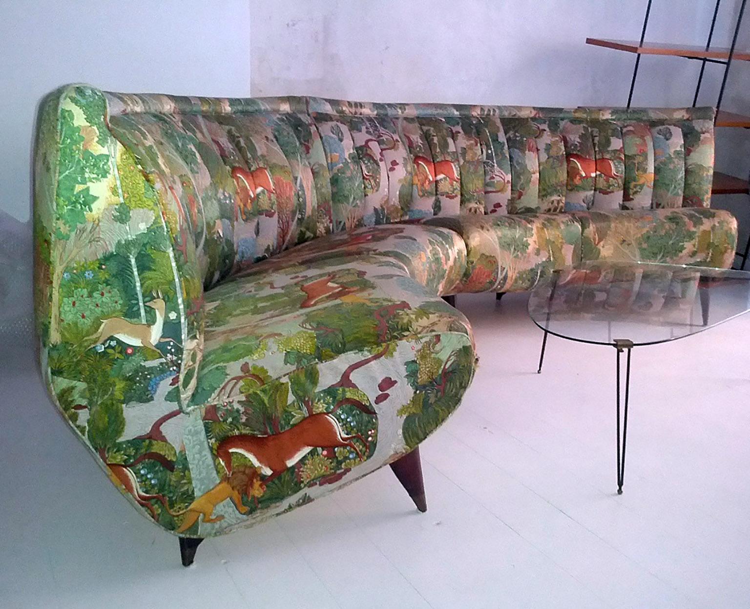 Mid-Century Modern Spectacular Monumental Sofa Manufactured by ISA with Original Silk Fabric, 1950s