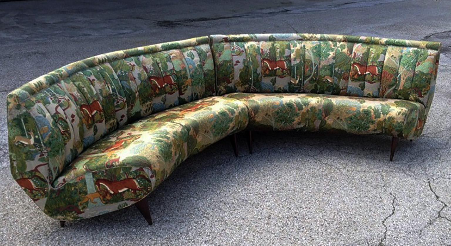 Italian Spectacular Monumental Sofa Manufactured by ISA with Original Silk Fabric, 1950s