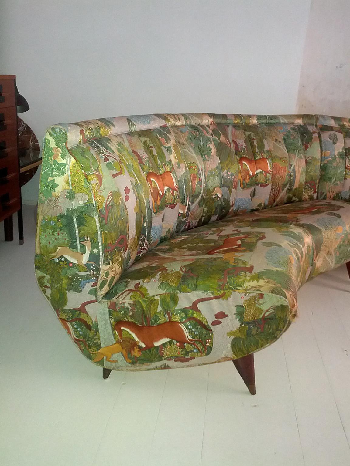 Brass Spectacular Monumental Sofa Manufactured by ISA with Original Silk Fabric, 1950s