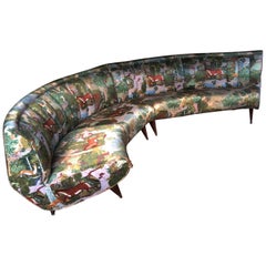Spectacular Monumental Sofa Manufactured by ISA with Original Silk Fabric, 1950s