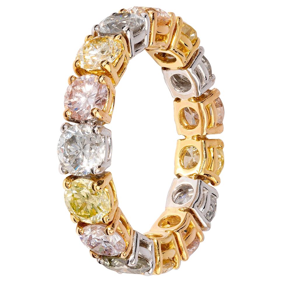 Eternity Ring with 4.5 Carats of Light Pink, Yellow and Grey Diamonds