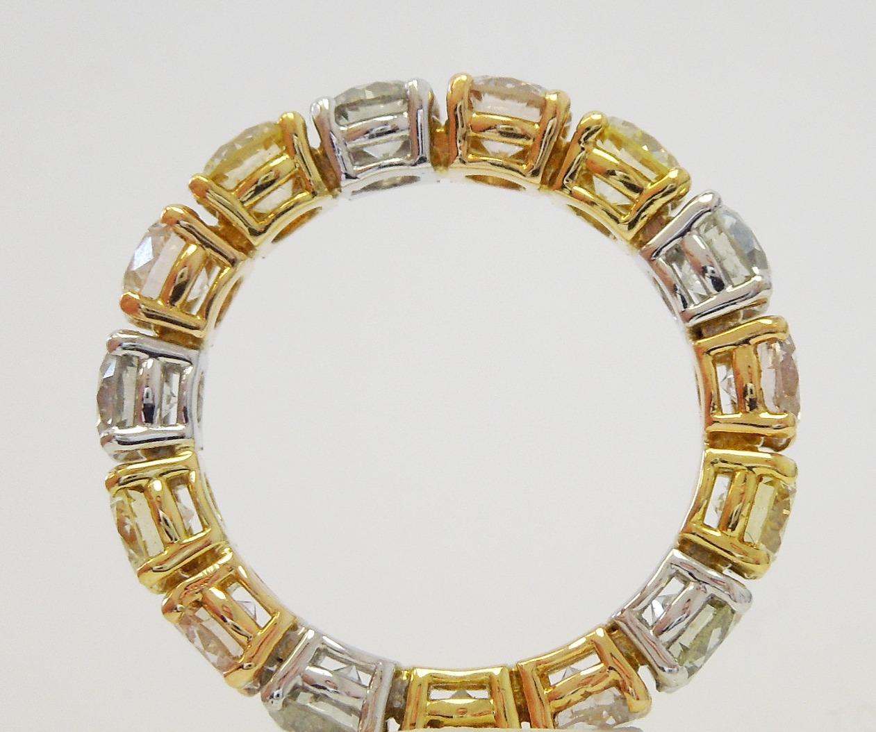 Round Cut Eternity Ring with 4.5 Carats of Light Pink, Yellow and Grey Diamonds  For Sale