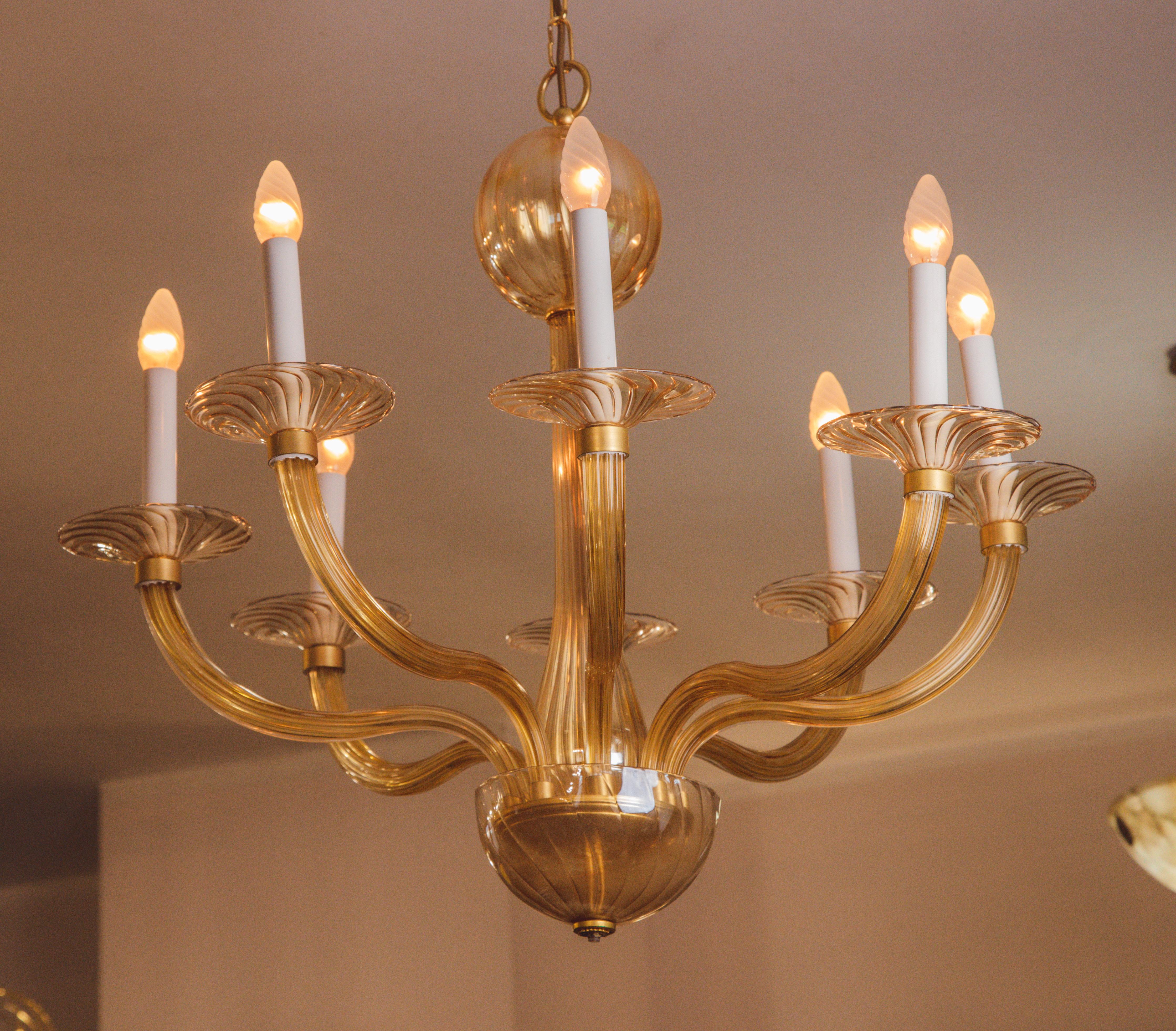 Spectacular Murano Amber 8 arms chandelier, 1970s 5