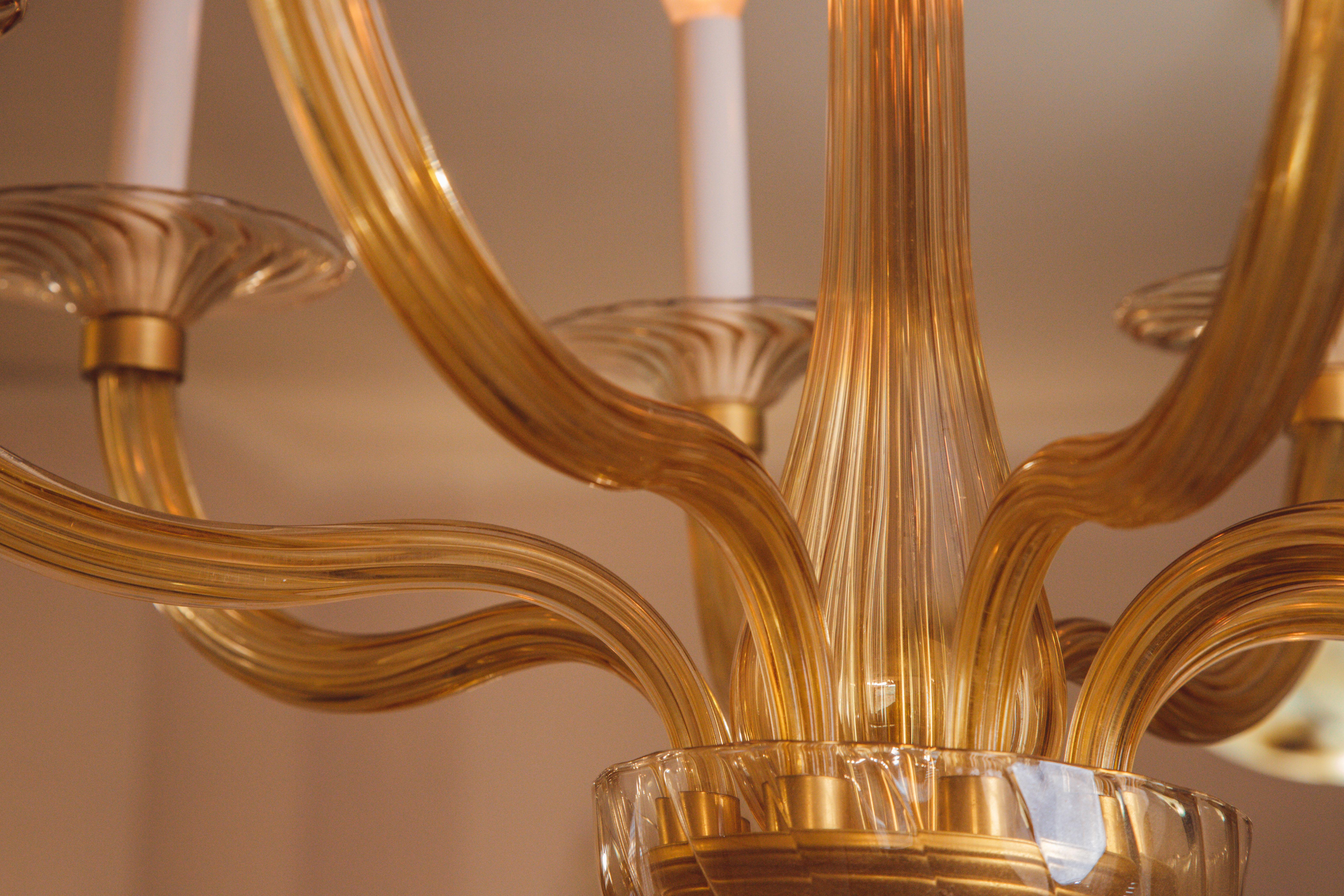 Spectacular Murano Amber 8 arms chandelier, 1970s 8