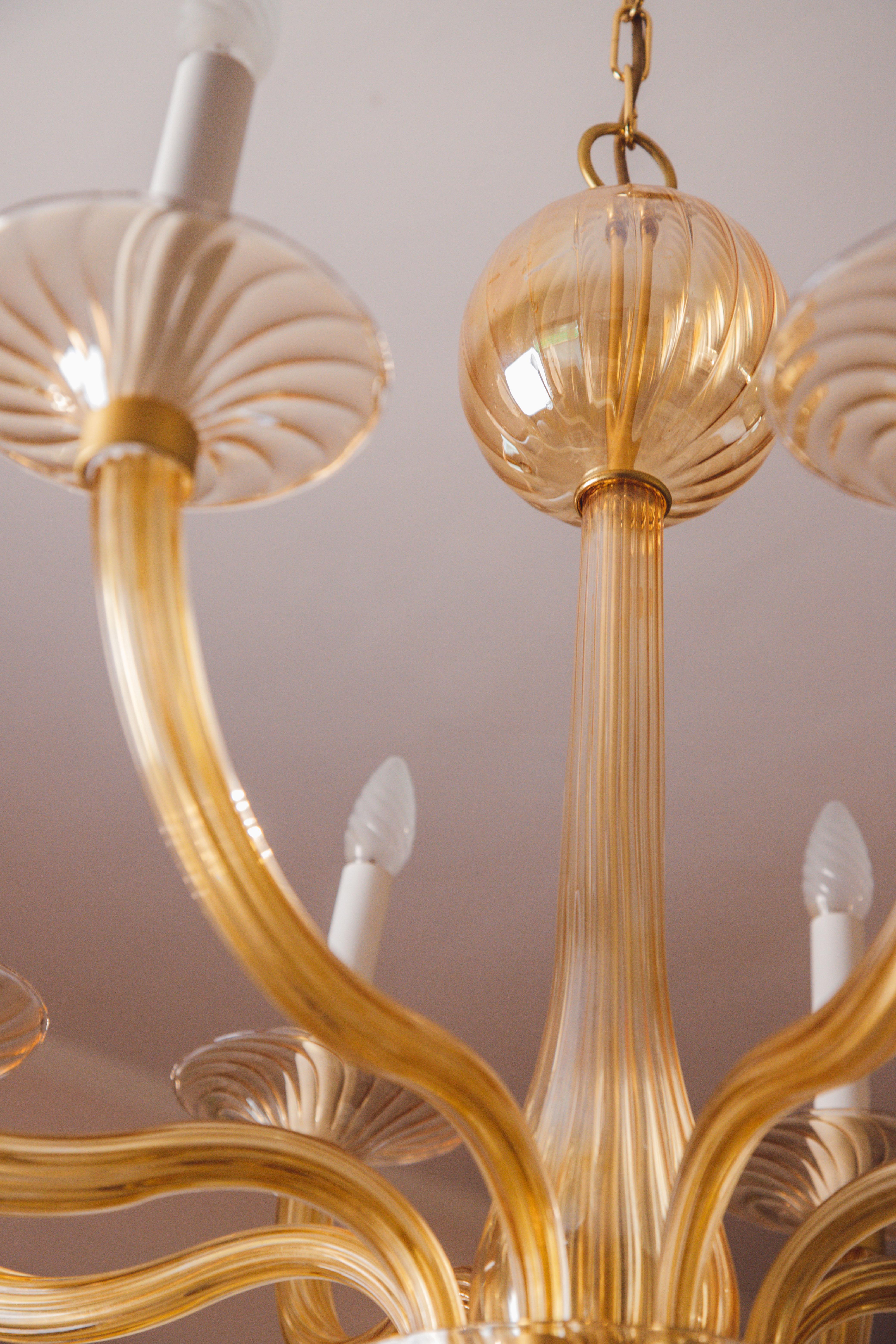 Late 20th Century Spectacular Murano Amber 8 arms chandelier, 1970s