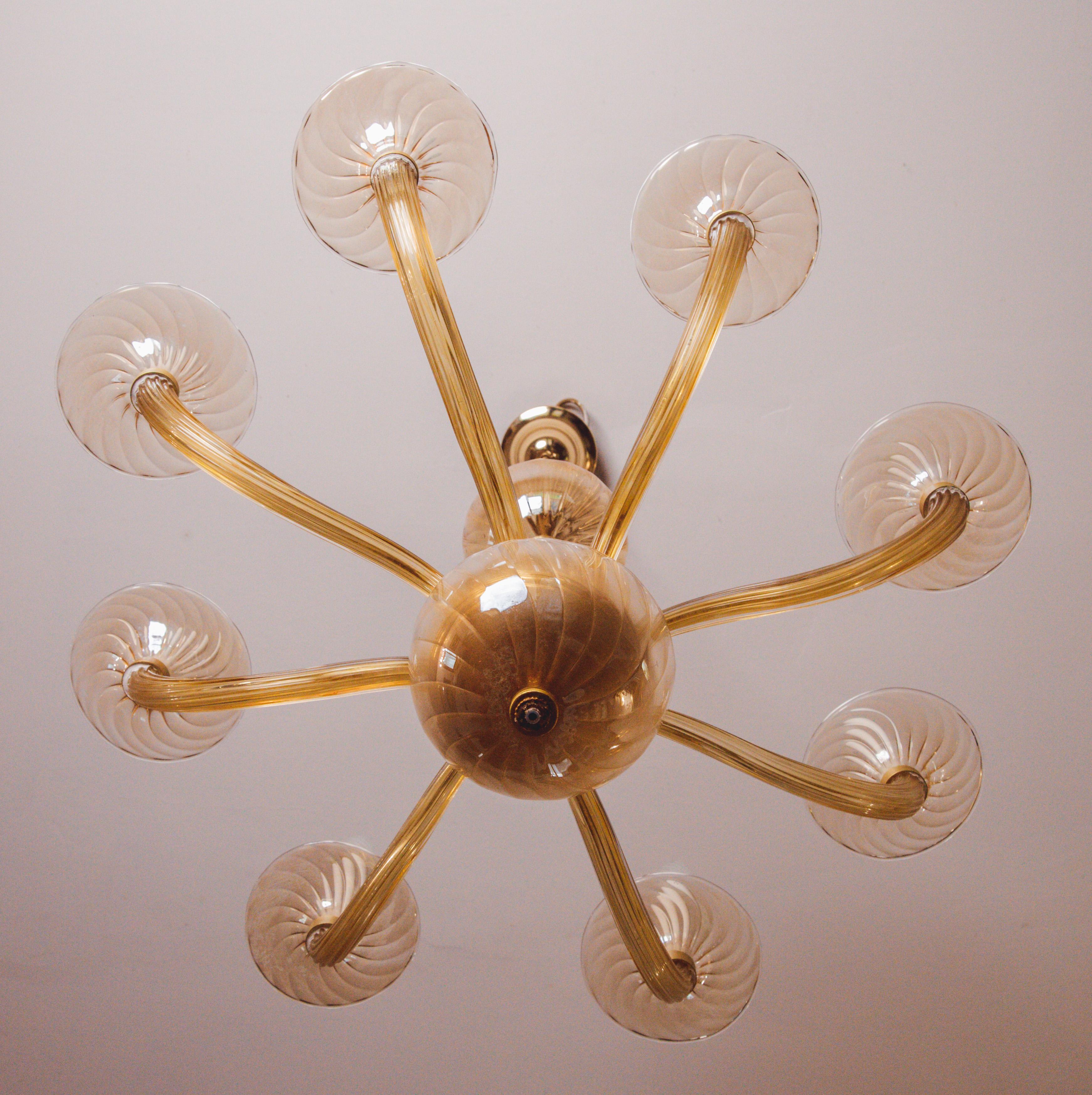 Art Glass Spectacular Murano Amber 8 arms chandelier, 1970s
