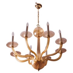 Spectacular Murano Amber 8 arms chandelier, 1970s