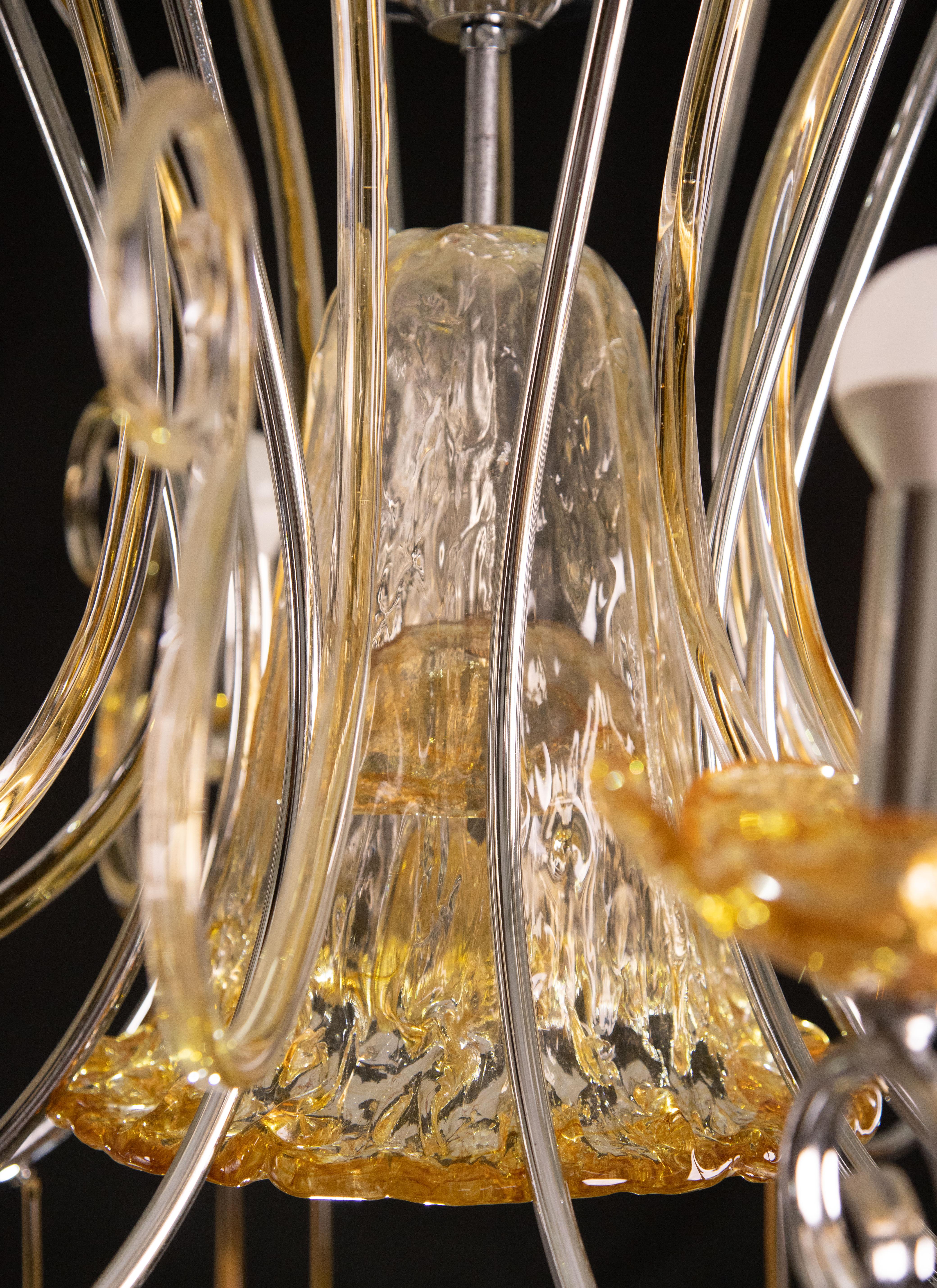 Spectacular Murano Amber Chandelier, 8 Arms, 1980s For Sale 5