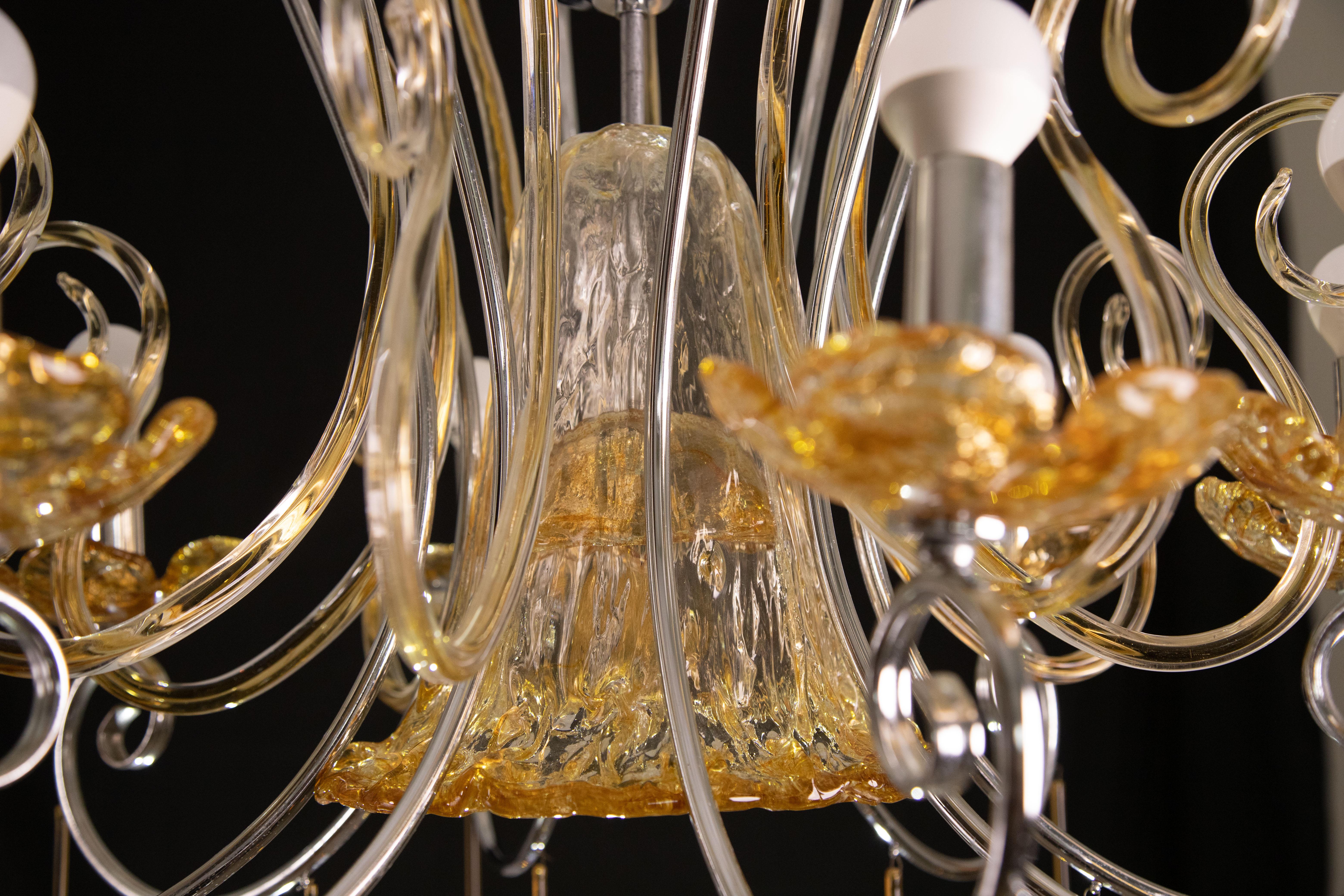 Spectacular Murano Amber Chandelier, 8 Arms, 1980s For Sale 6