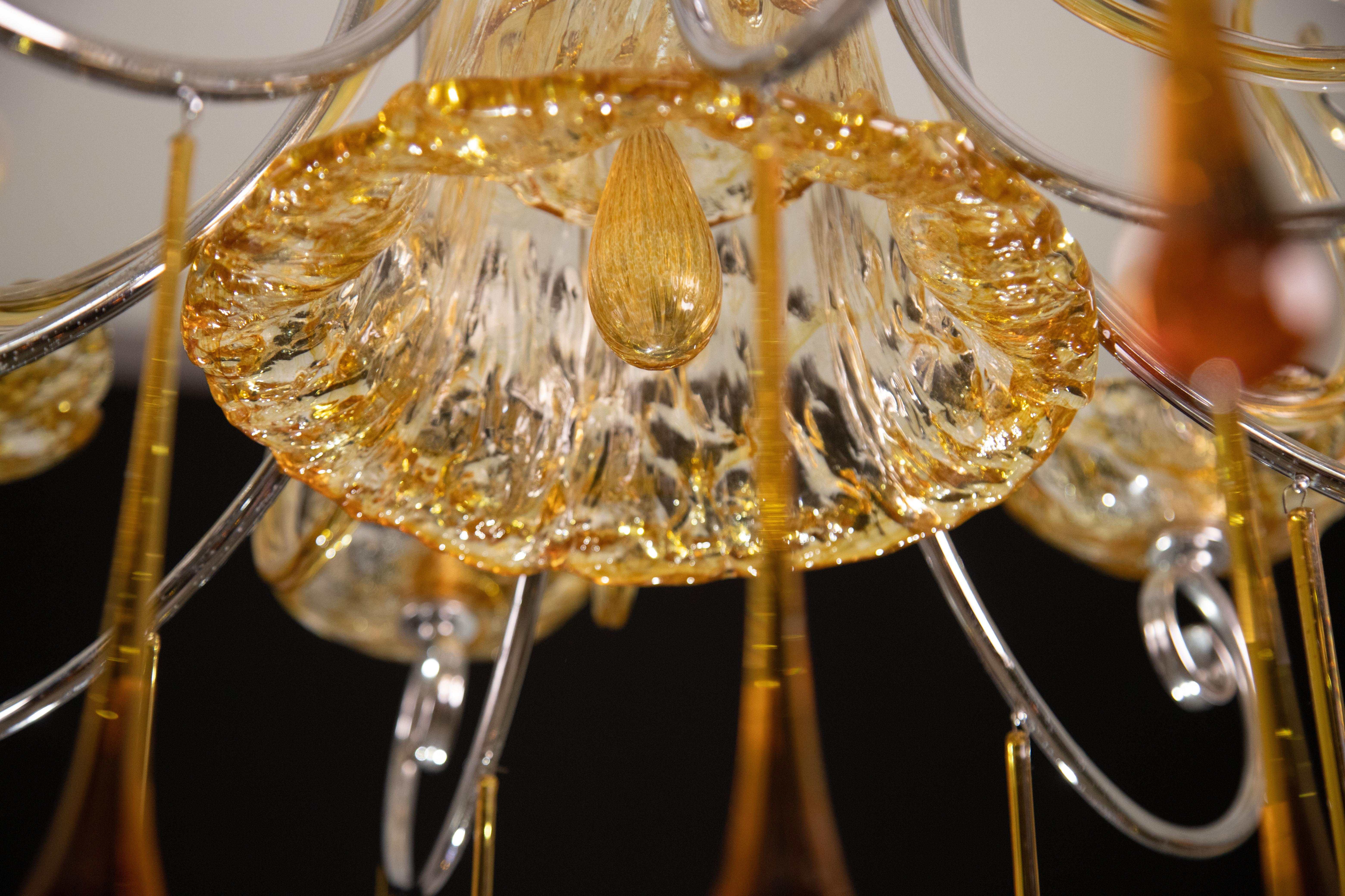 Spectacular Murano Amber Chandelier, 8 Arms, 1980s For Sale 8