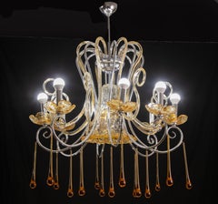 Spectacular Murano Amber Chandelier, 8 Arms, 1980s