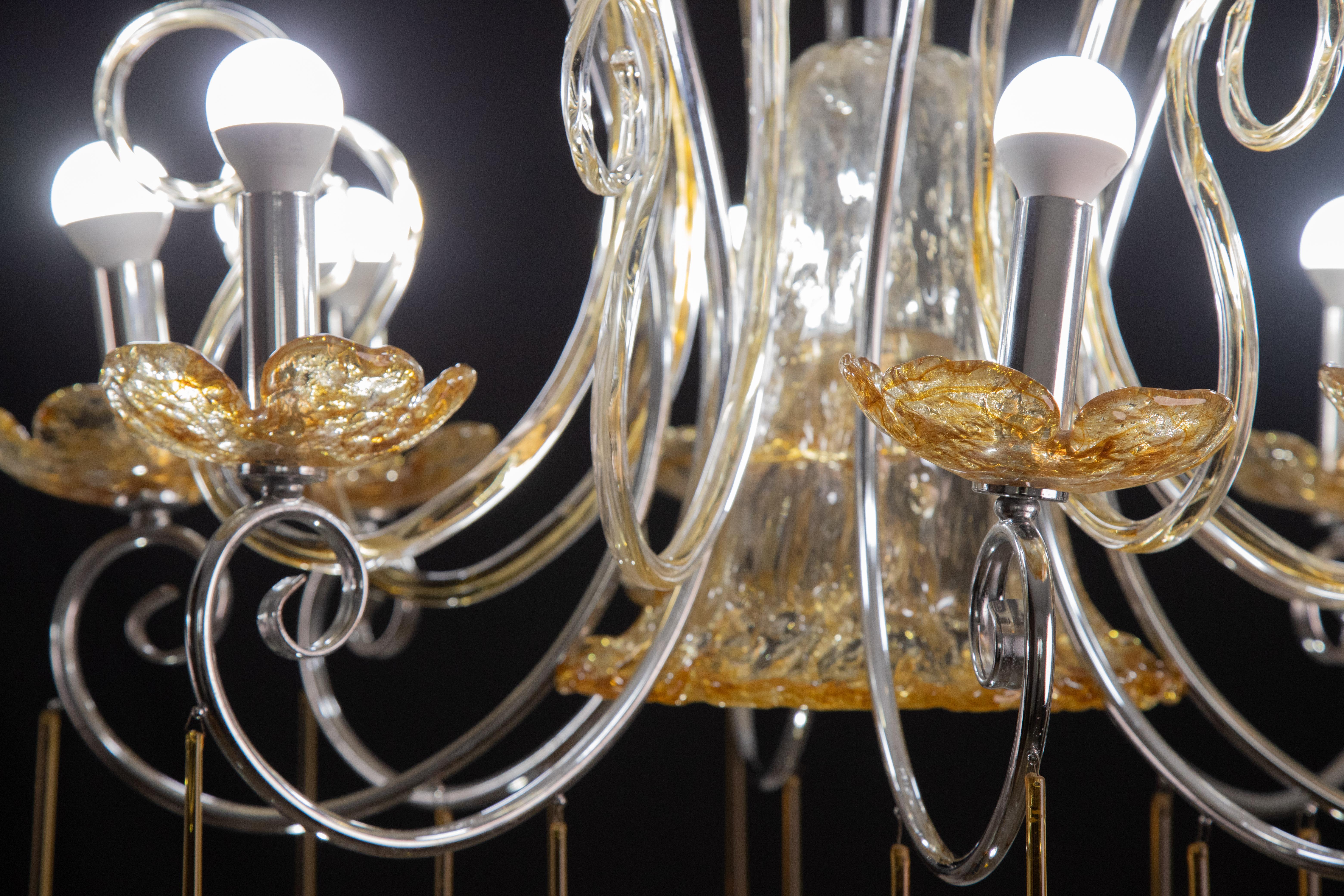 Spectacular Murano Amber Chandelier, 8 Arms, 1980s For Sale 1