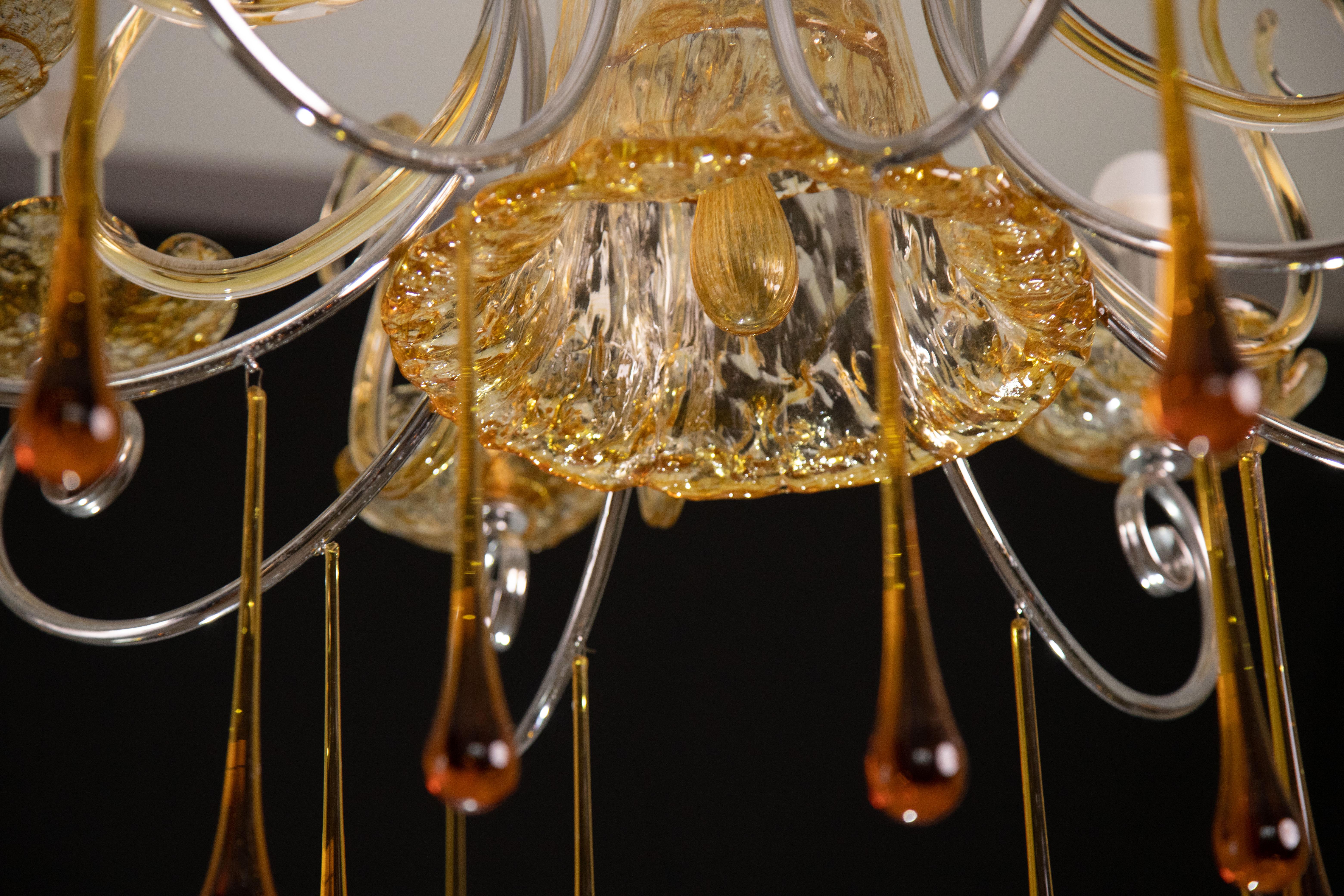 Spectacular Murano Amber Chandelier, 8 Arms, 1980s For Sale 4
