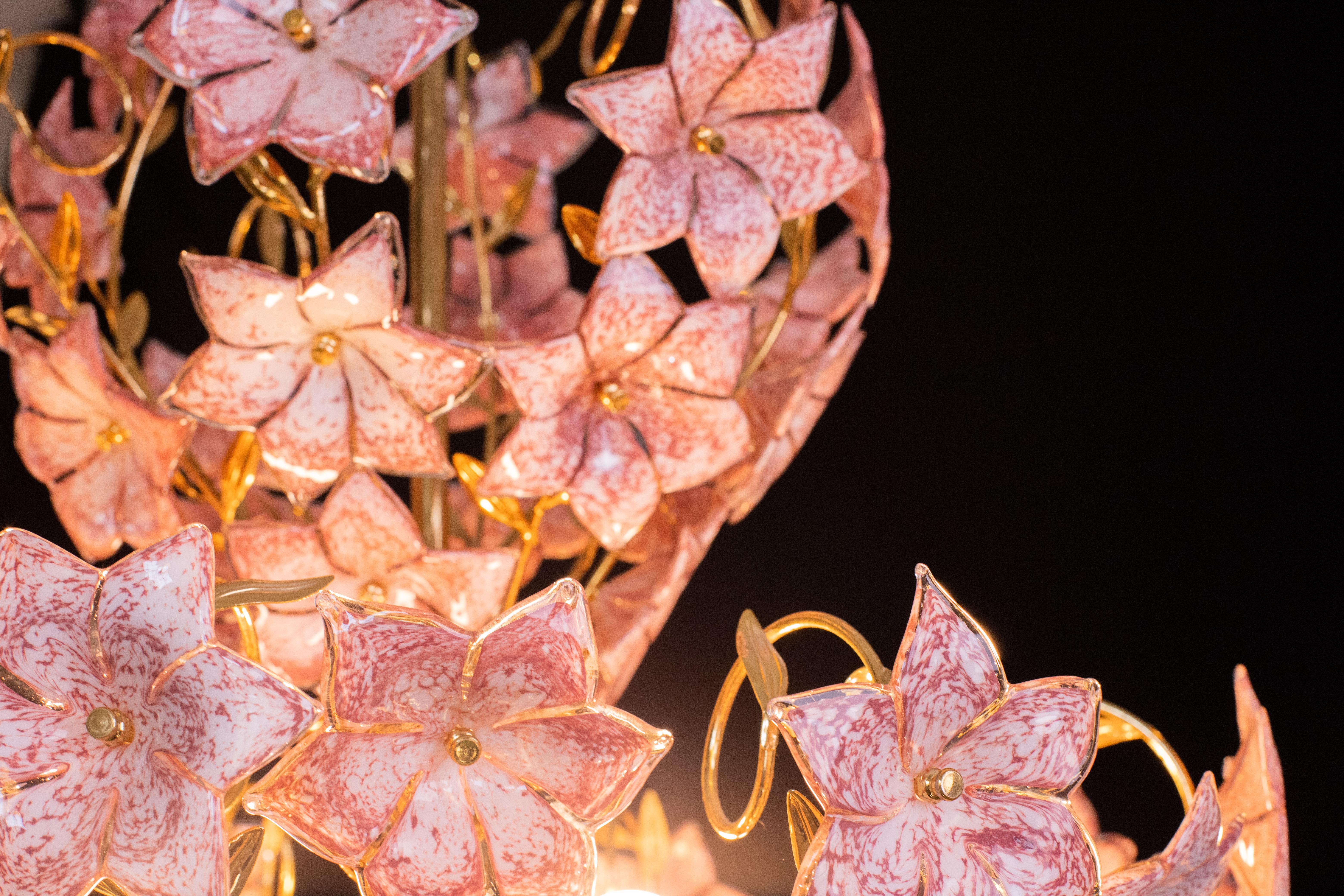 Spectacular Murano Chandelier Full of Pink Flowers, 1970s 5