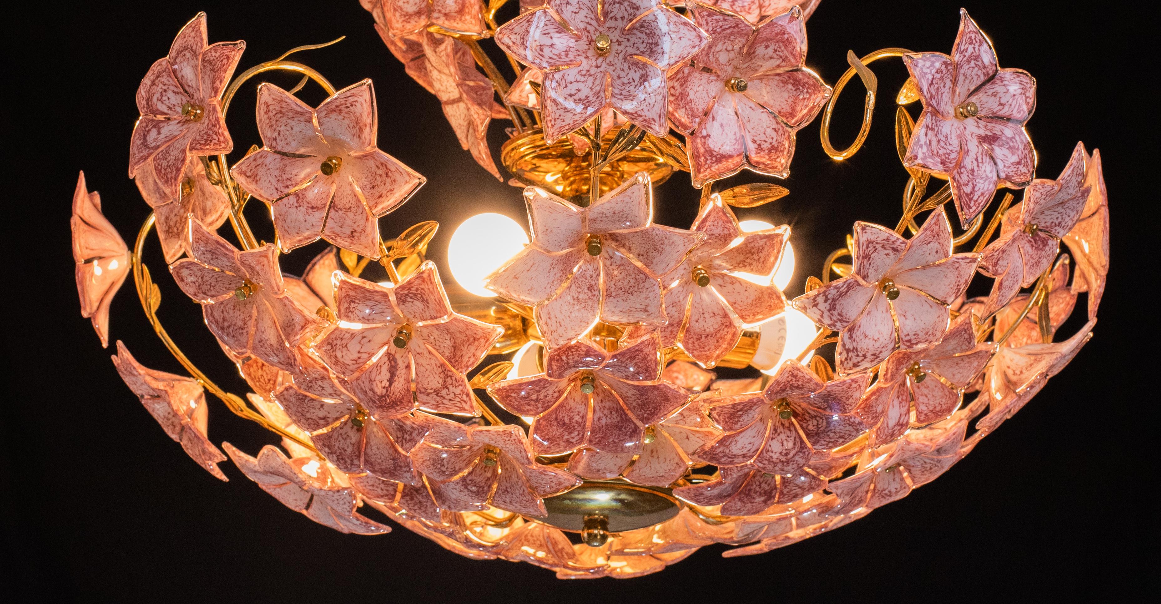 Spectacular Murano Chandelier Full of Pink Flowers, 1970s 2