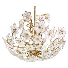 Spectacular Murano Chandelier Full of White Flowers, 1980s